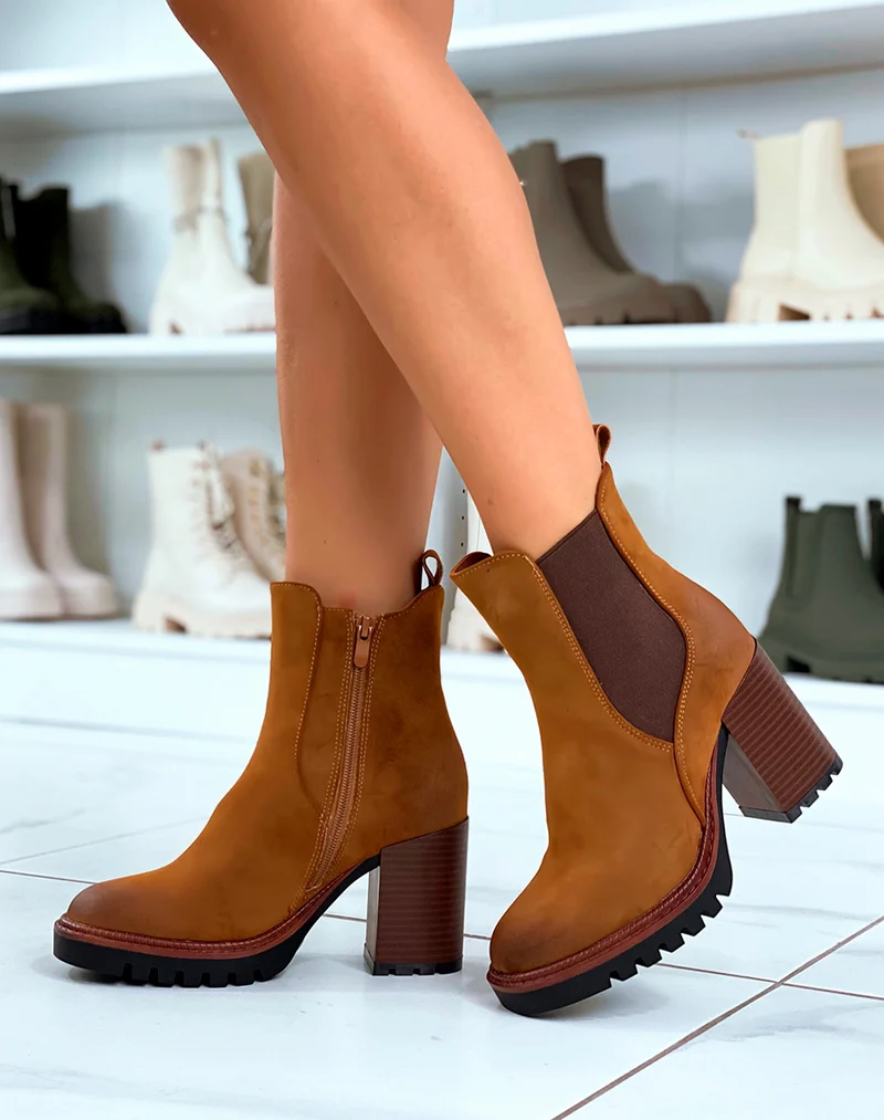 Bottines Chelsea camel pour femme en suédine - L'alliance du confort et de l'élégance