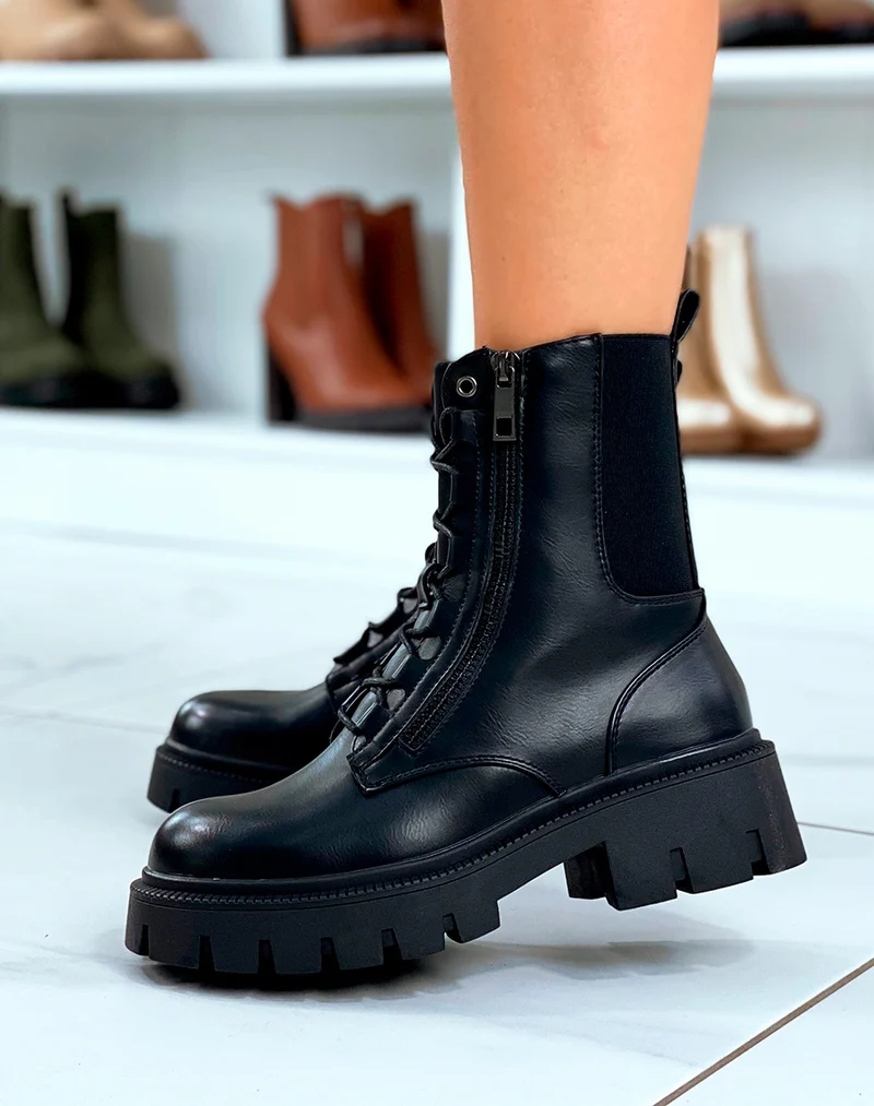 Bottines Noires Montantes ? Lacet Avec ?lastique