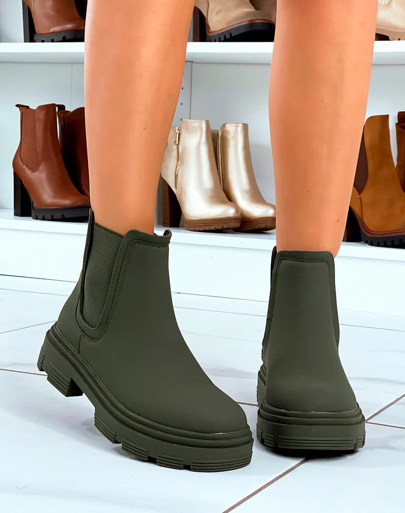 Bottines Kaki Effet Mat Style Chelsea