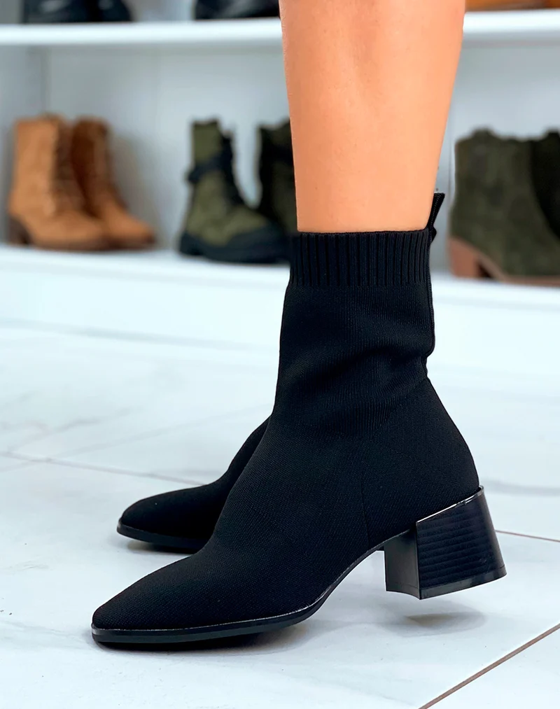 Bottines Noir Glamour avec Effet Chaussette pour Femme