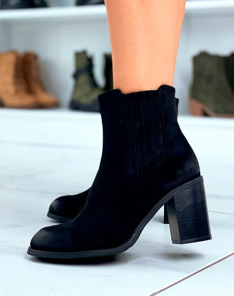 Glamour & Confort : Bottines à Talons Noires Effet Daim