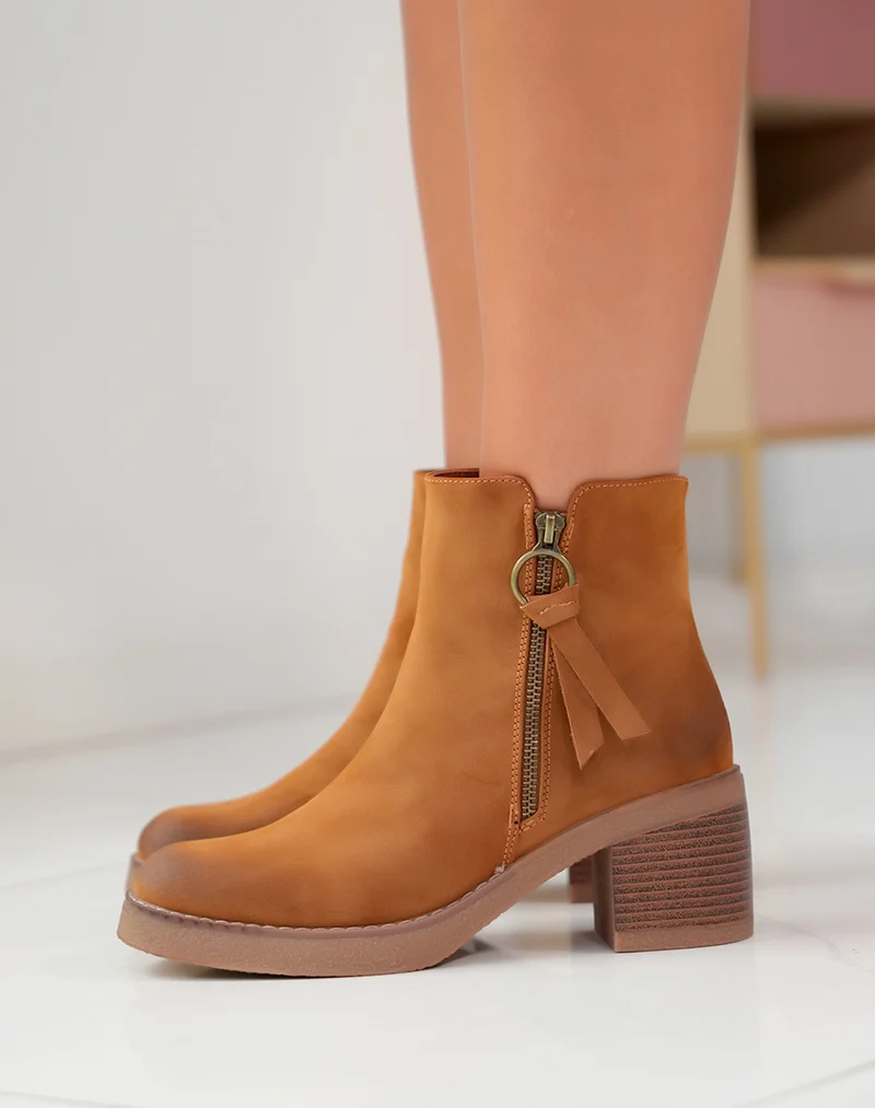 Bottines Femme Camel : L'Équilibre Confort & Style Effet Daim & Zip