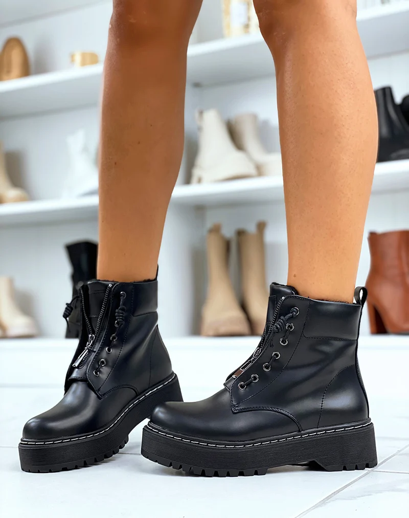 Bottines montantes noires avec fourrure