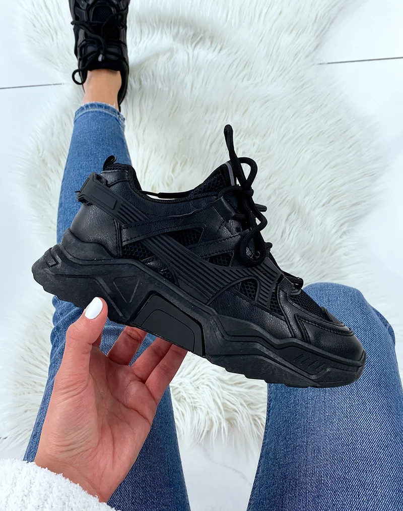 Baskets noires bi-matières à plateforme XXL