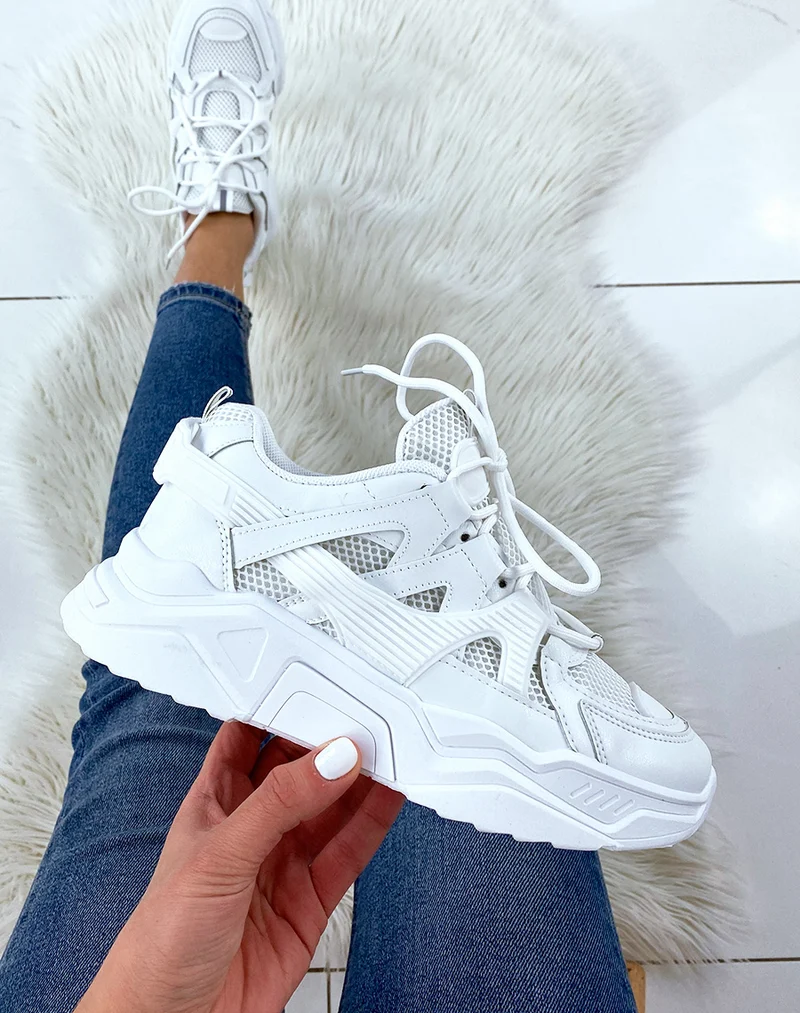 Baskets blanches bi-matière à plateforme XXL