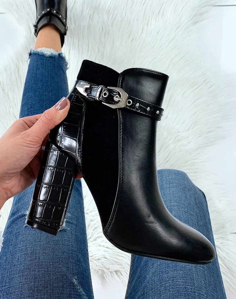 Bottines noires à talon triple matières