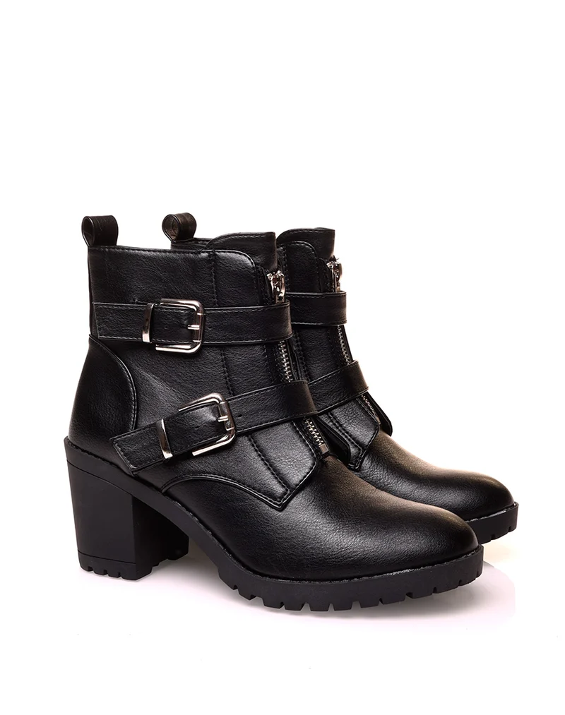 Bottine noire à talon a multiples sangles