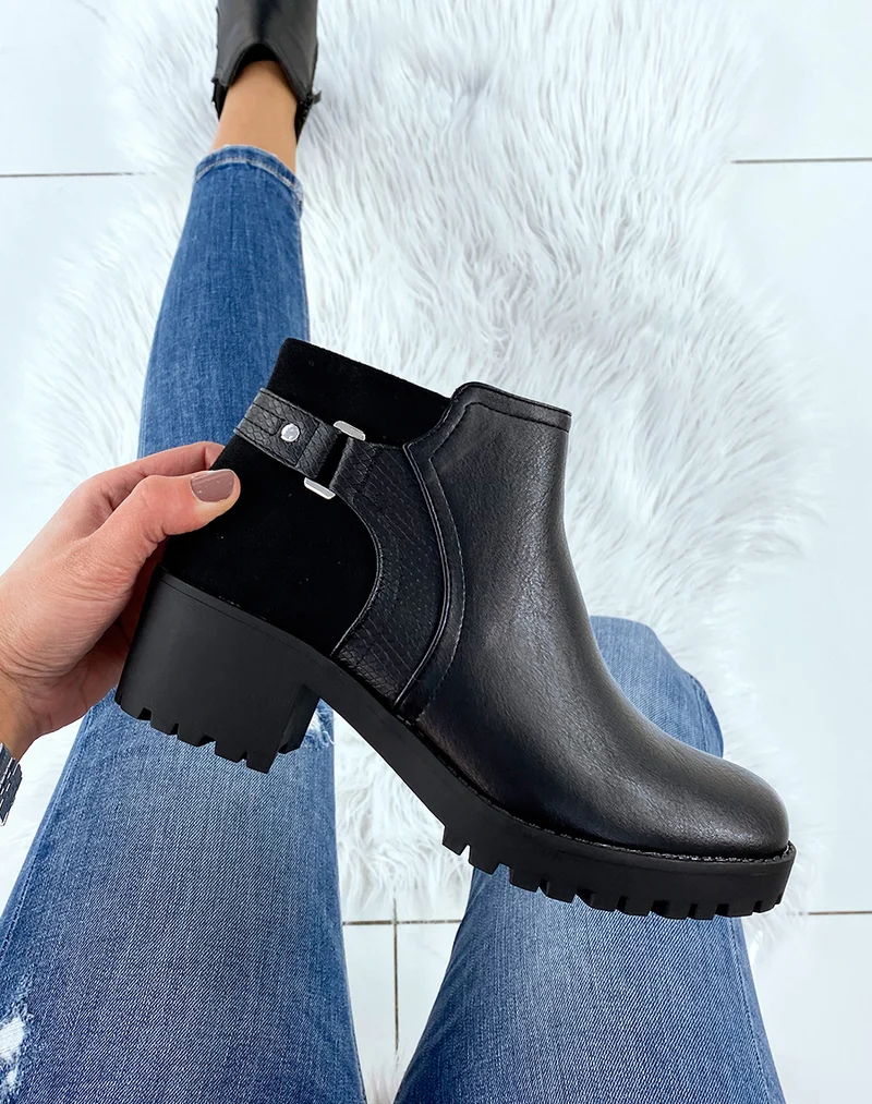 Bottines noires bi-matière à talon