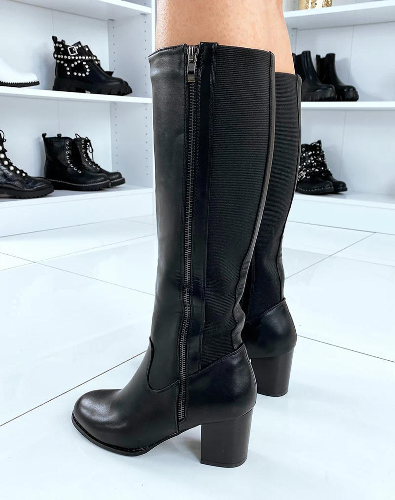 Bottes hautes noires à talon épais