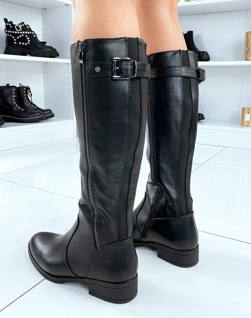 Bottes hautes noires à double fermeture