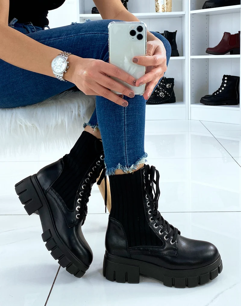 Bottines chaussette noires à grosse plateforme