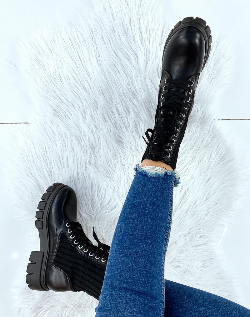 Bottines chaussette noires à grosse plateforme