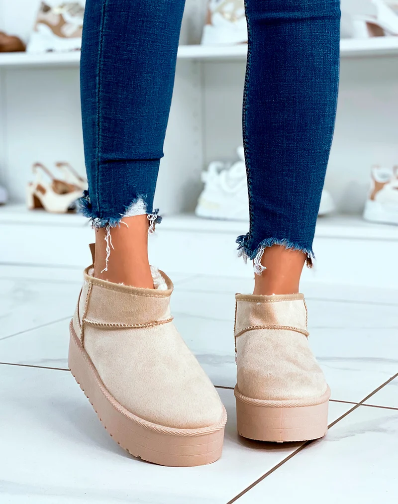 BOTTINES ? PLATEFORME FOURR?ES EN FAUSSES FOURRURES