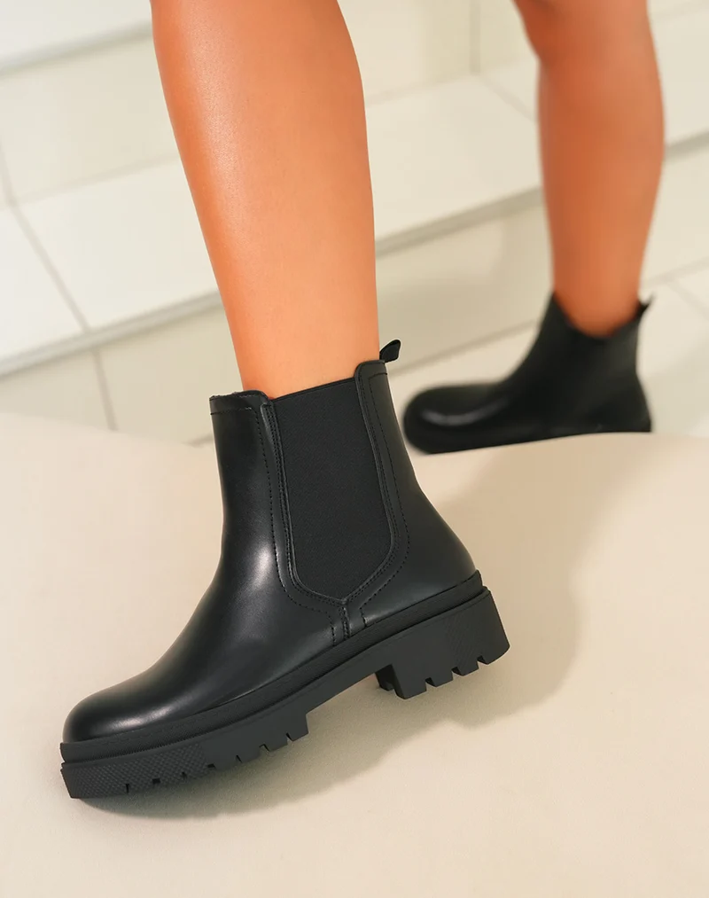 Noir Éclatant : Bottines Chelsea Plateforme Femme