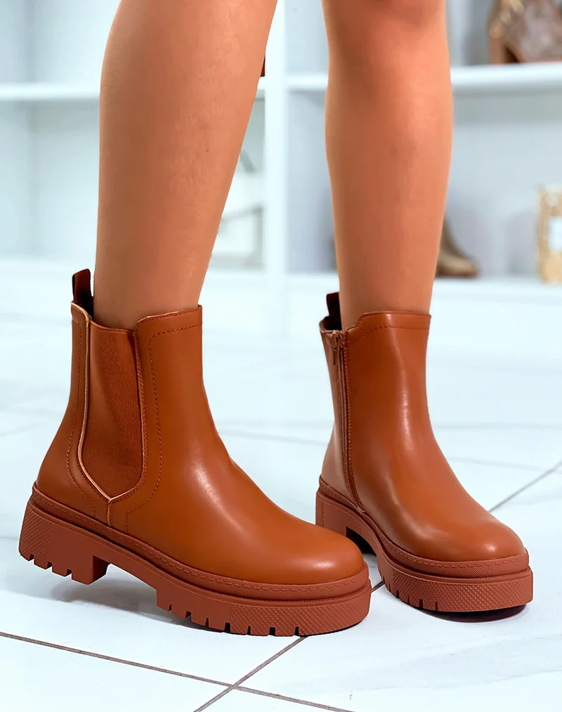 Bottines Chelsea camel avec Plate-forme pour un Style Tendance