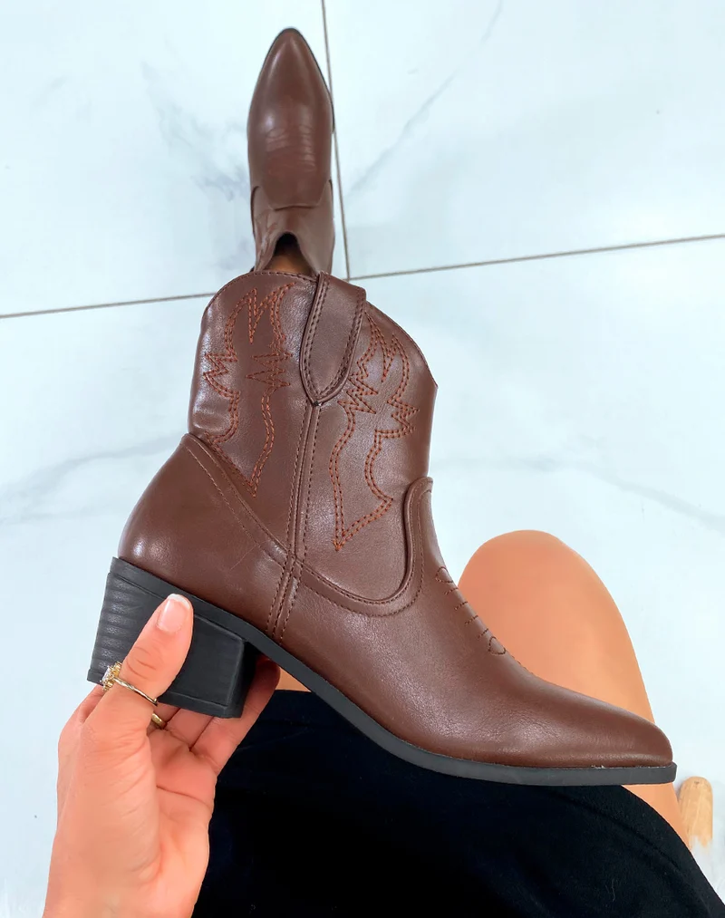 BOTTINES STYLE SANTIAG MARRON POUR FEMME