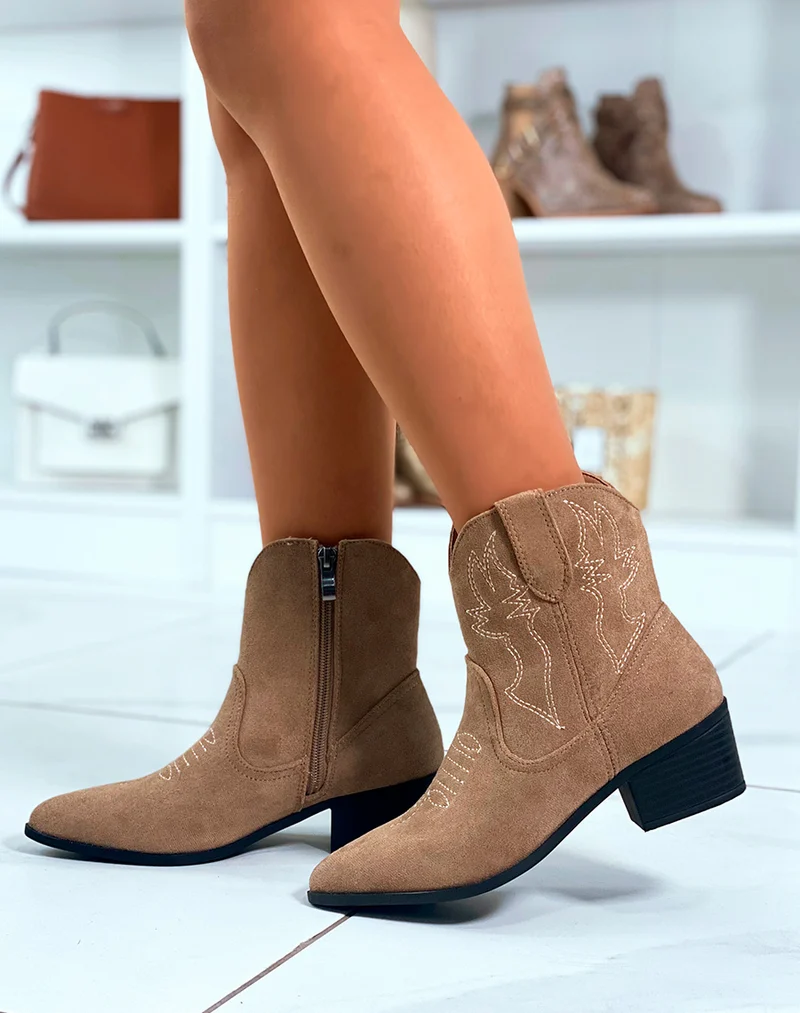 BOTTINES STYLE SANTIAG EN SUÉDINE MARRON CLAIR
