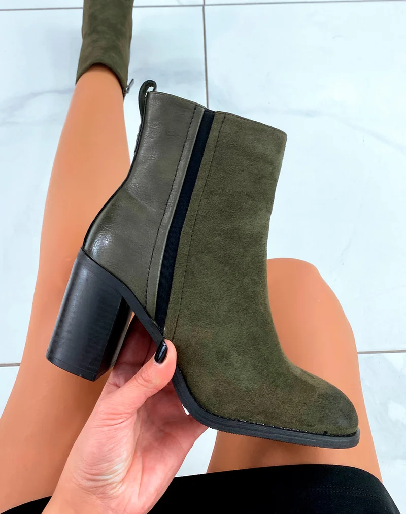 Bottines Femme Kaki en Suédine - Style Tendance à Prix Doux