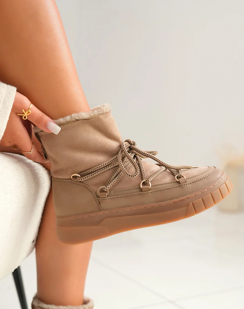 Bottines femme en suédine taupe fourrées avec plateforme épaisse
