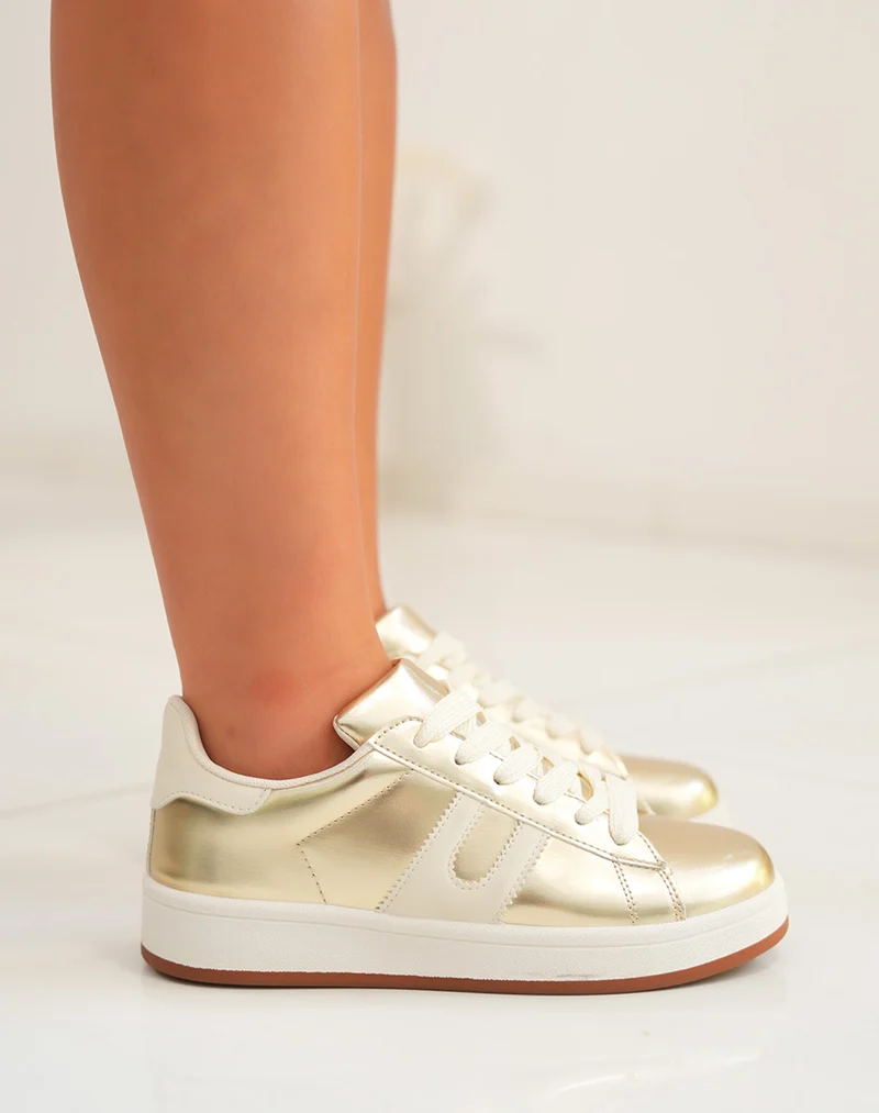 Baskets femme dorées et blanches tendance