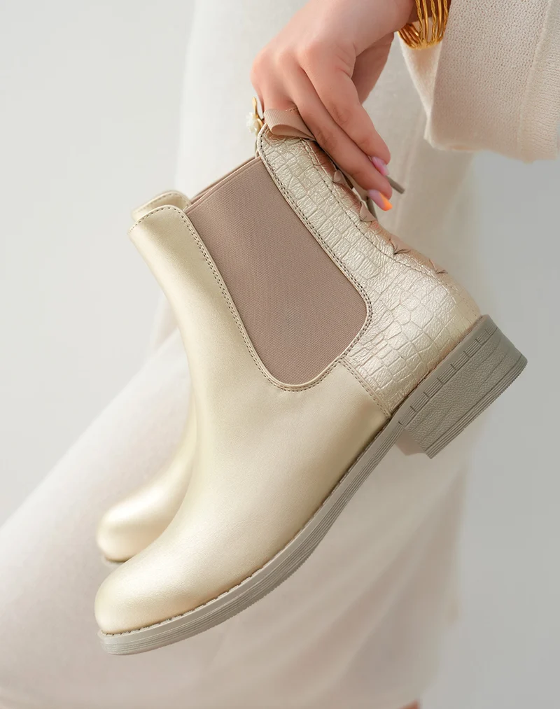 Bottines Dorées à Petit Talon pour Femme