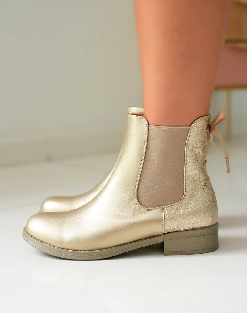 Bottines Dorées à Petit Talon pour Femme