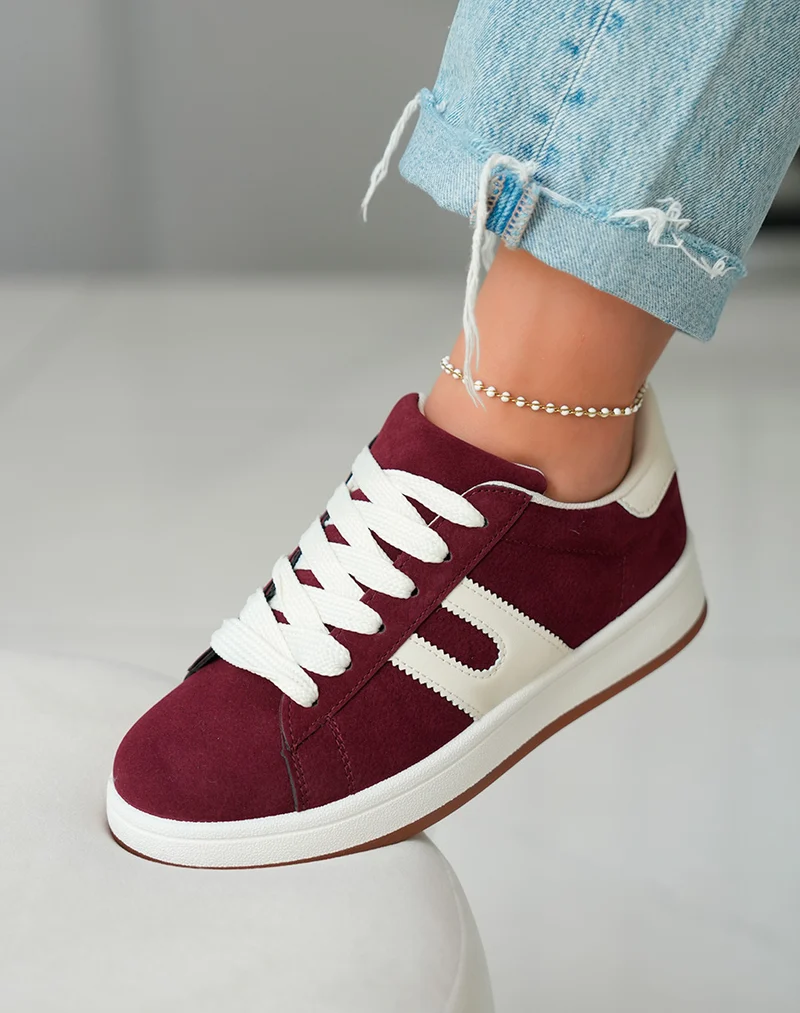 Baskets Basses Femme Bordeaux Effet Peau de Pêche