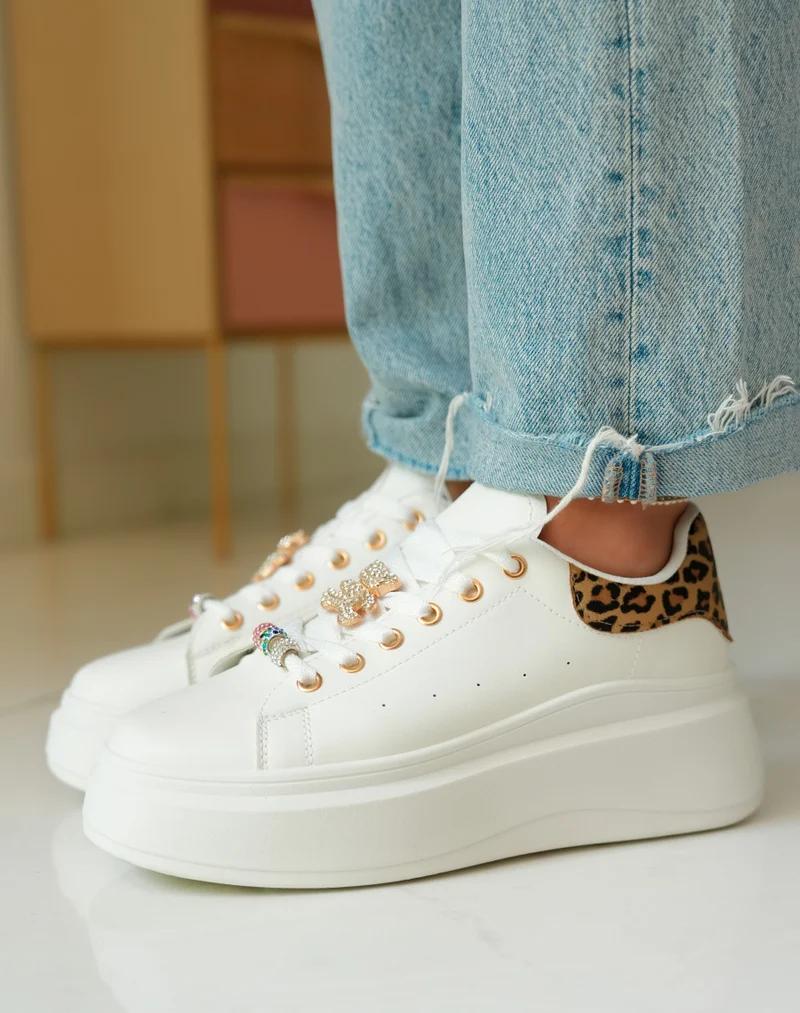 Baskets Blanches Femme à Bijoux Strass
