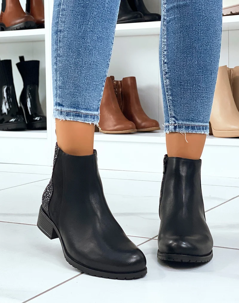 Bottines noires triple matière à paillettes