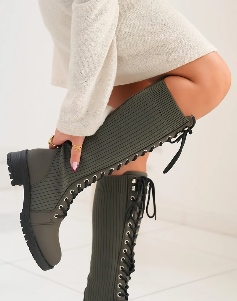 Bottes vert kaki effet chaussette