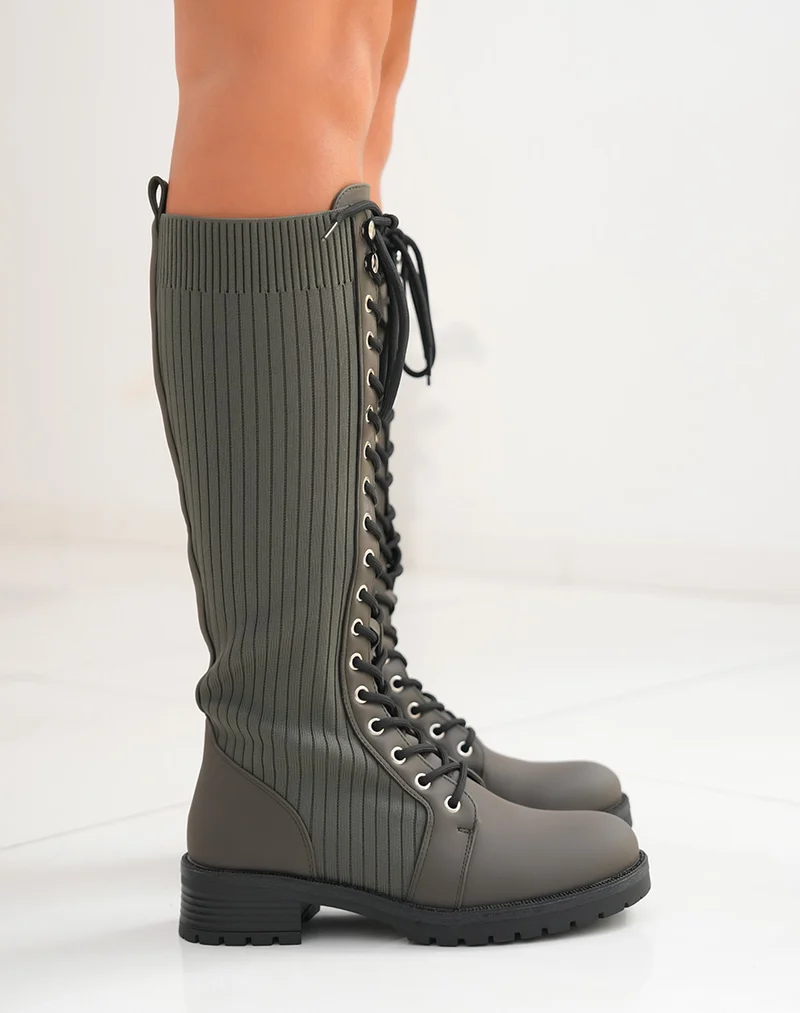 Bottes vert kaki effet chaussette