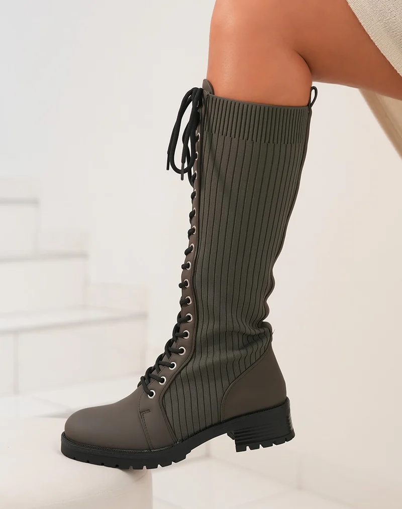 Bottes vert kaki effet chaussette