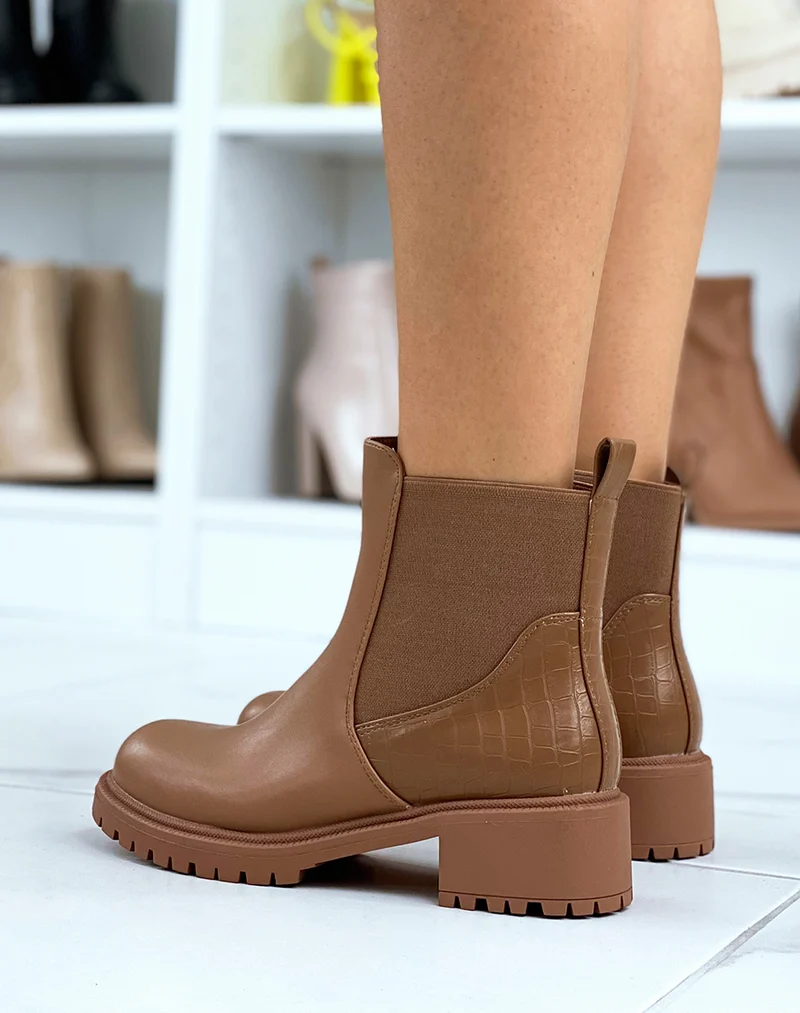 Bottines marron talonnée bi-matières