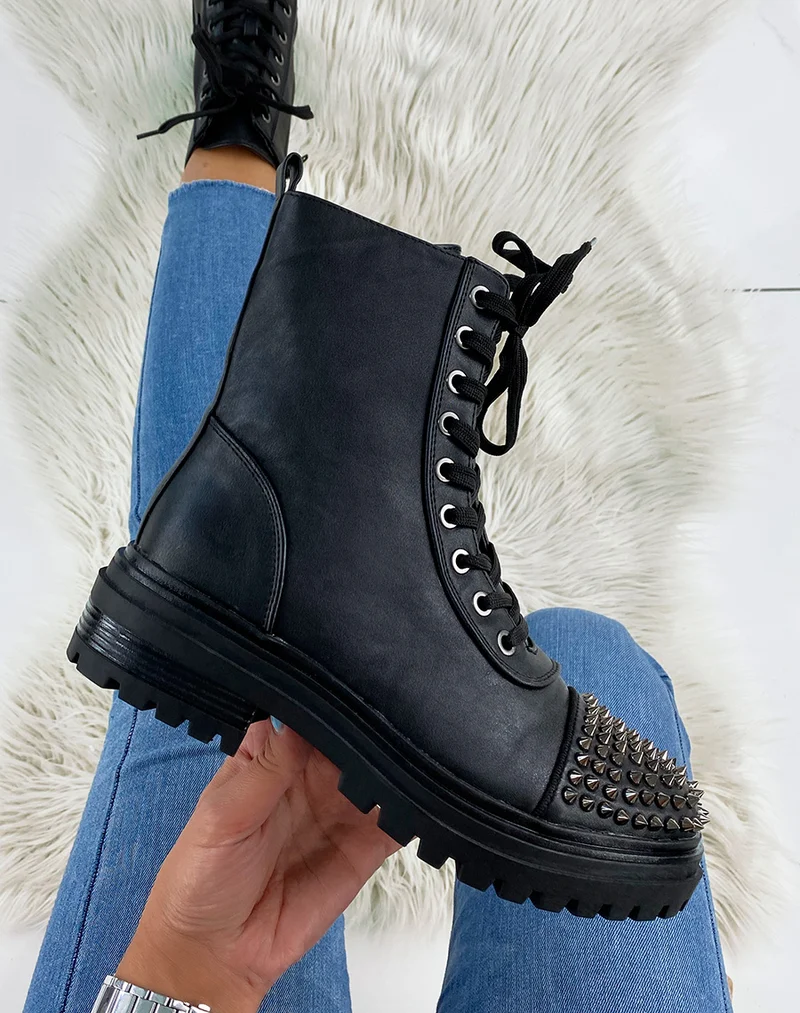 Bottines noires à clous anthracite