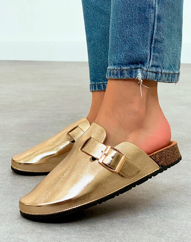 Mules Sabots Femme Dorées avec Boucle – Éclat Tendance pour Un Look Lumineux