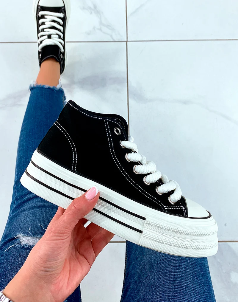 Baskets noires à lacets épais tendances