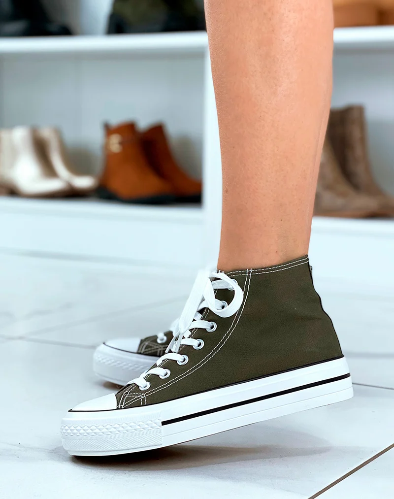 Baskets femme en toile kaki
