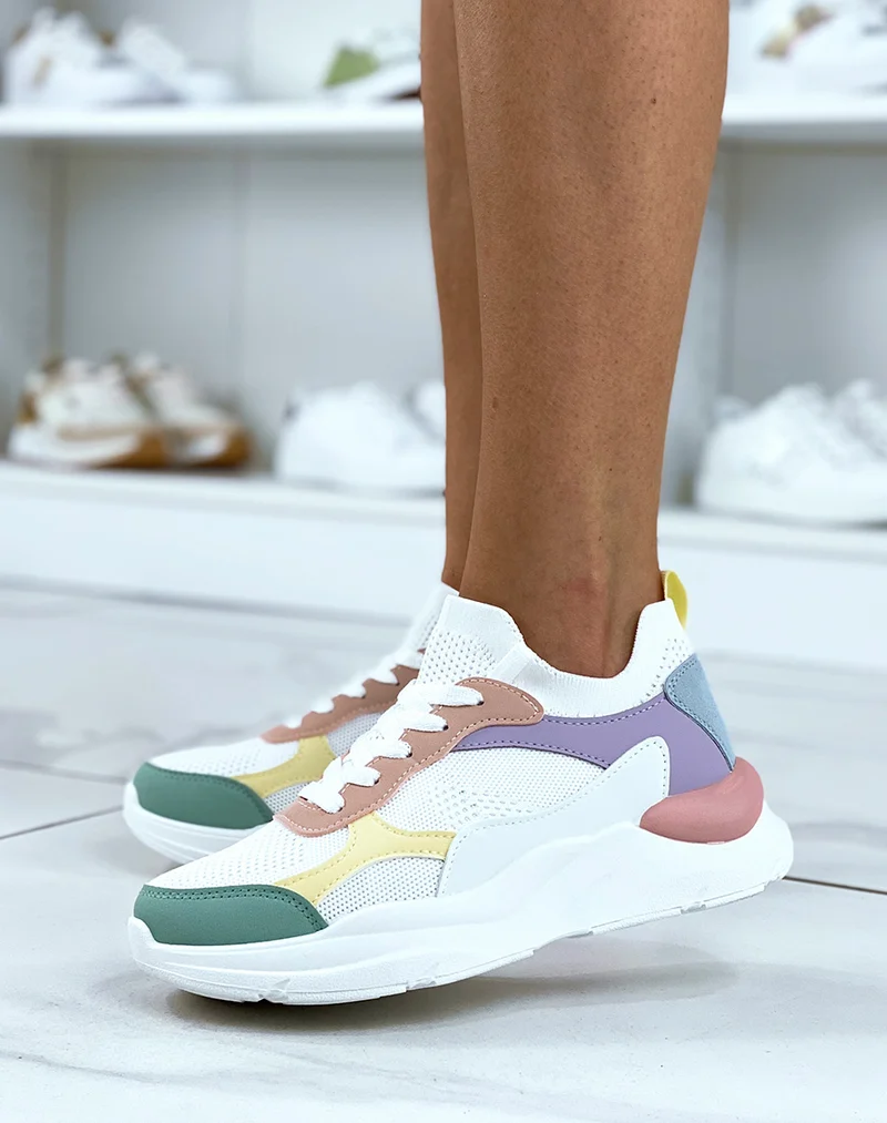 Baskets multicolores en tissus à grosse plateforme