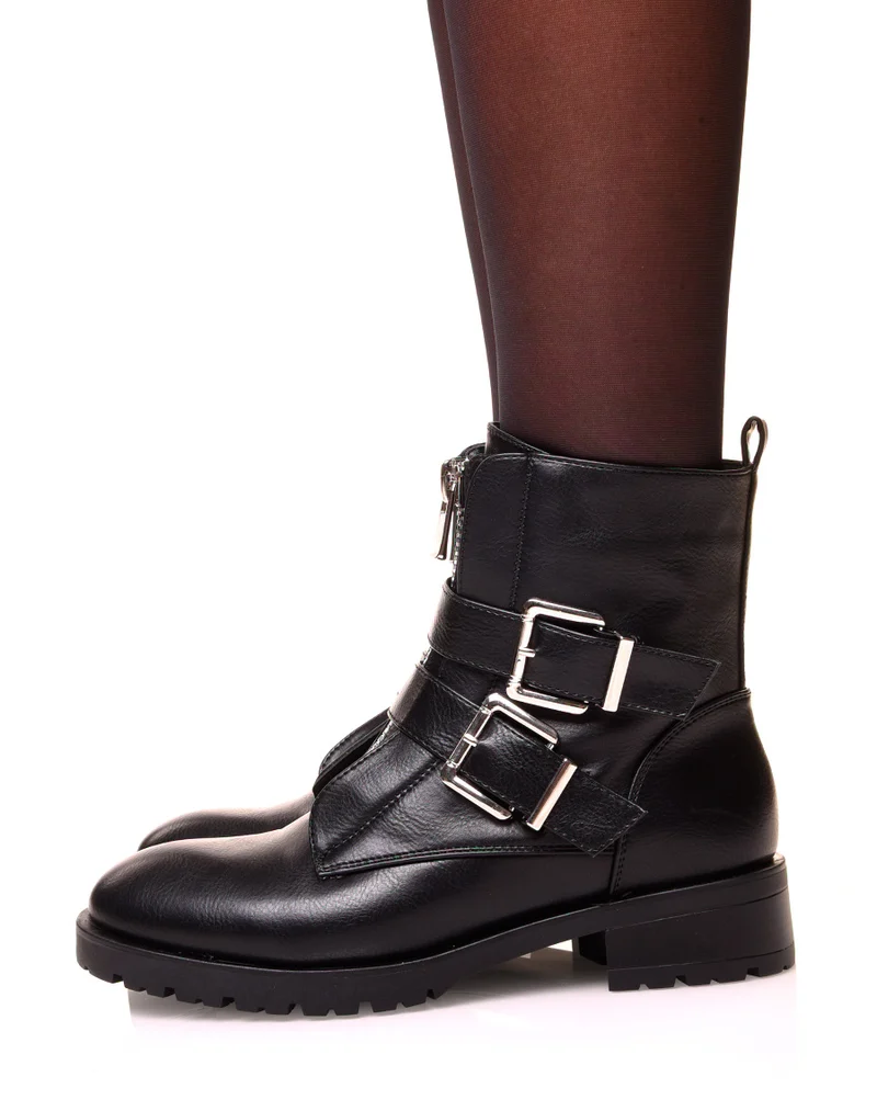 Boots noirs à talon à multiple sangles