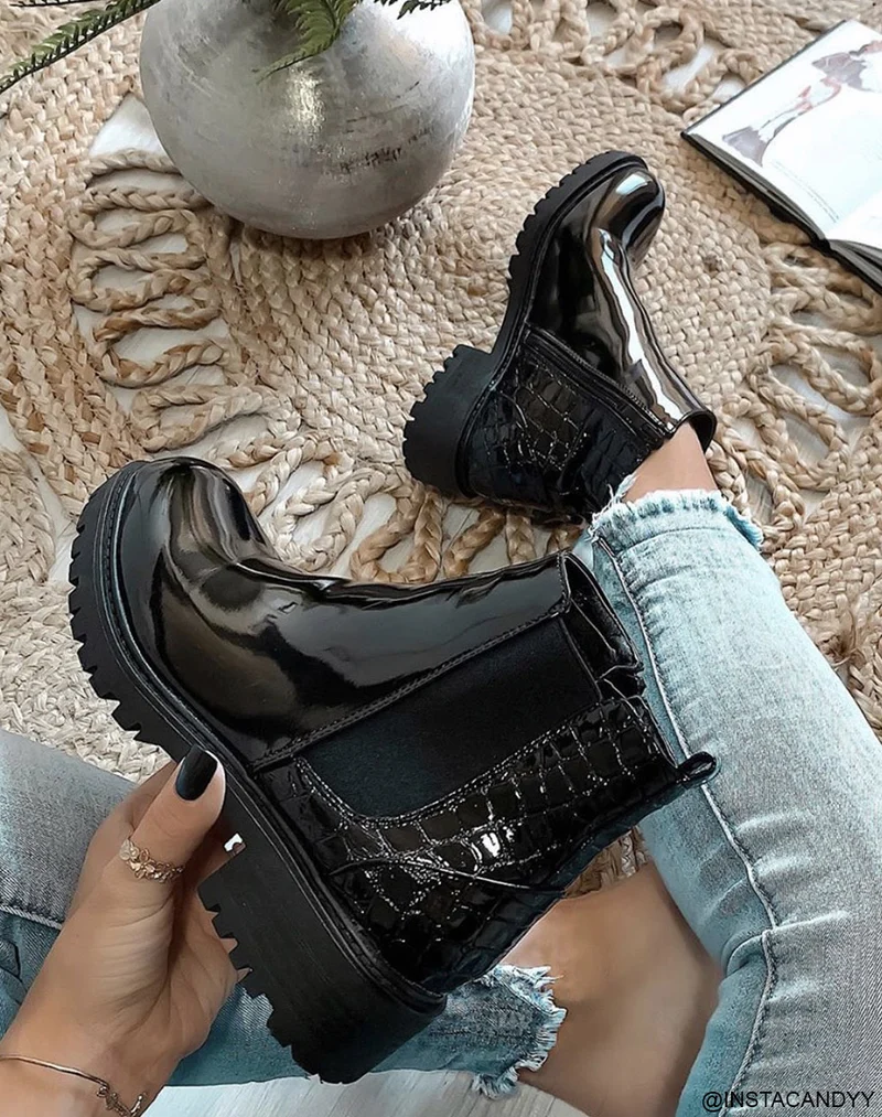 Chelsea boots noires bi-matières effet croco