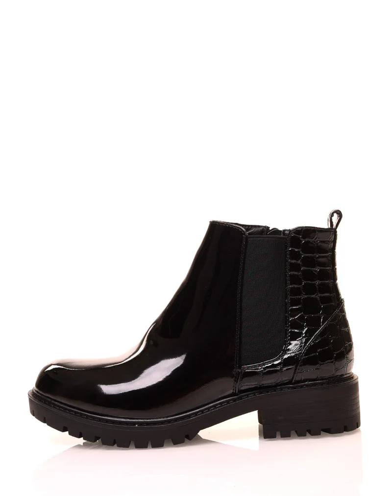 Chelsea boots noires bi-matières effet croco