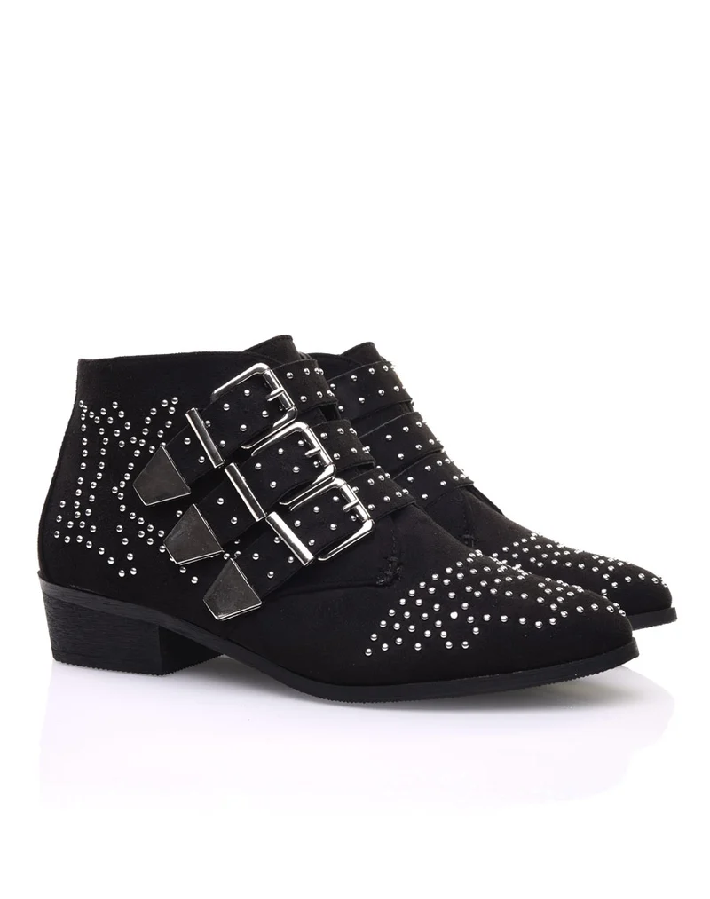 Bottines plates noires en suédine cloutées
