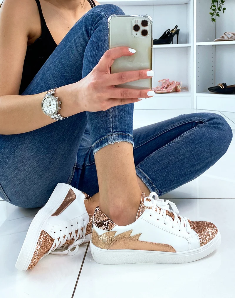 Basket rose gold à empiècements
