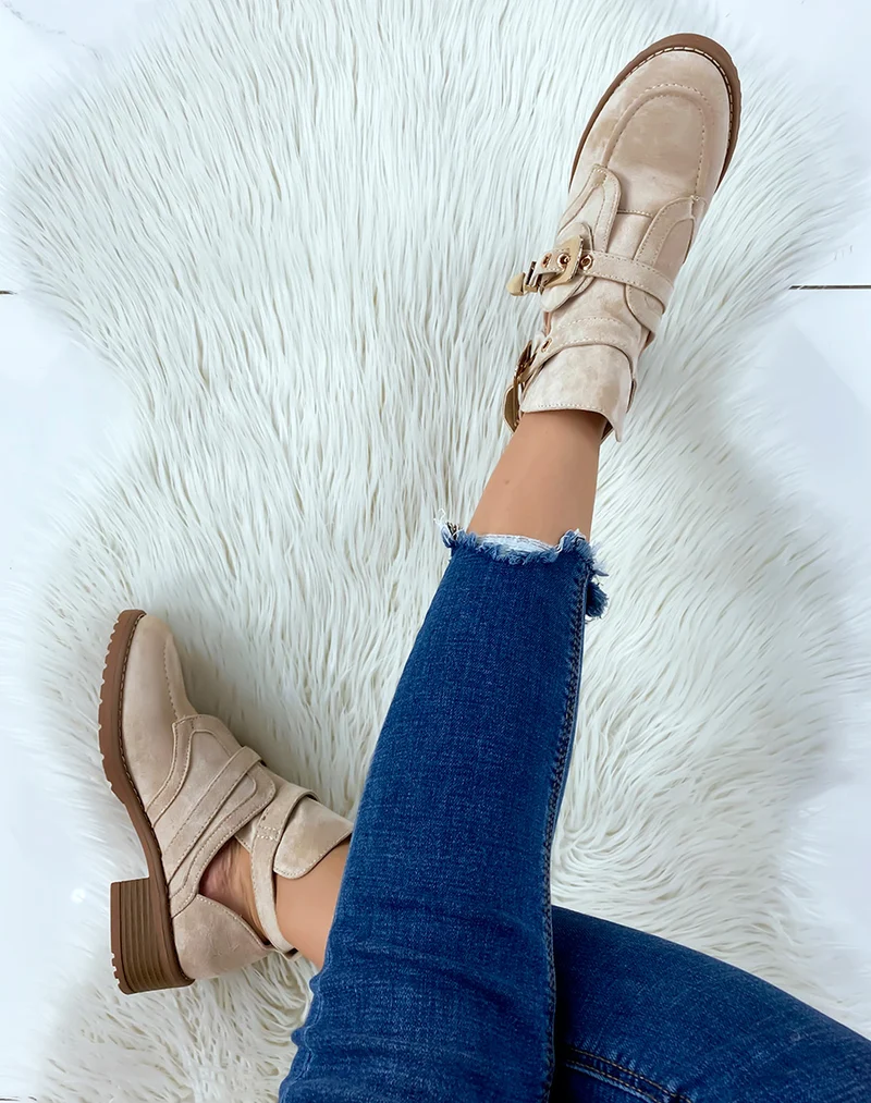 Bottines ouvertes beiges en suédine