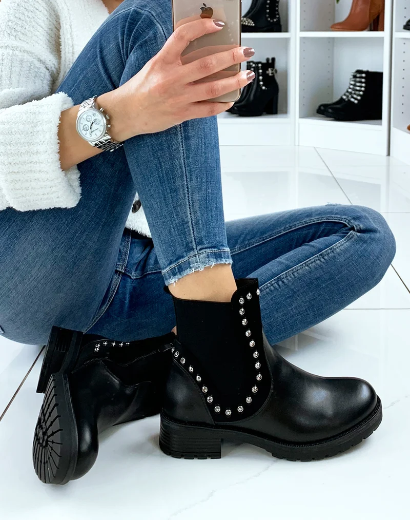 Bottines noires bi-matières