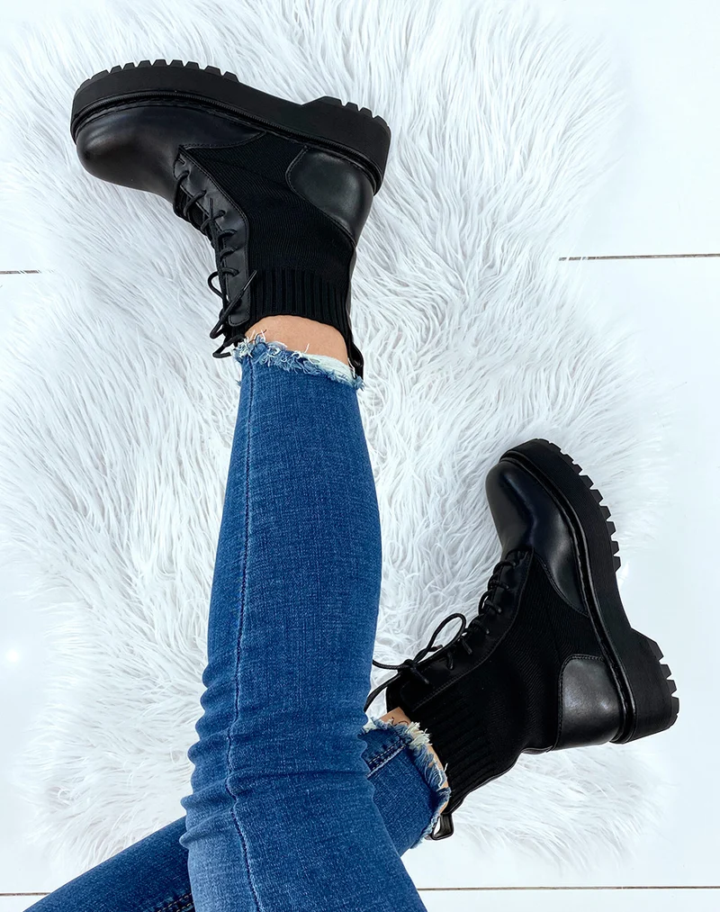 Bottines noires effet chaussette à grosse plateforme