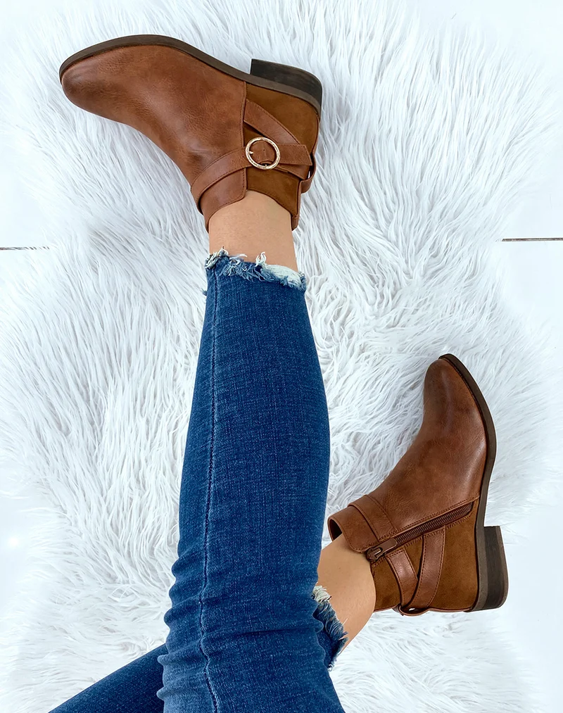 Bottines basses camel bi-matières