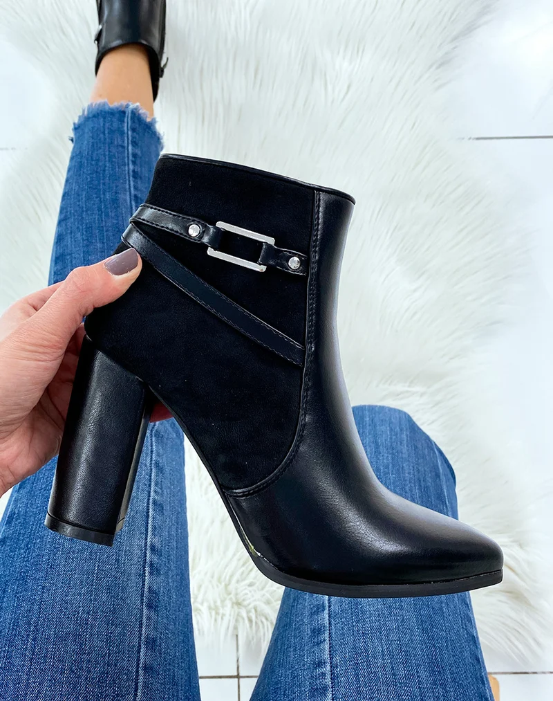 Bottines noires en bi-matière à lanières