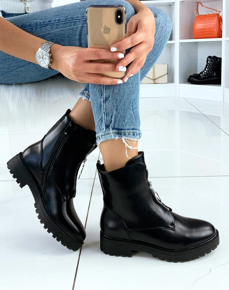 Bottines montantes noires à zip