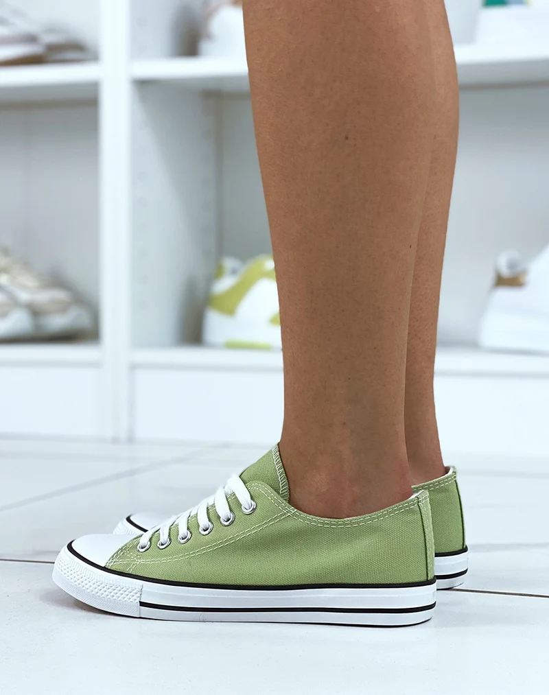 Baskets basses en tissu vert pomme